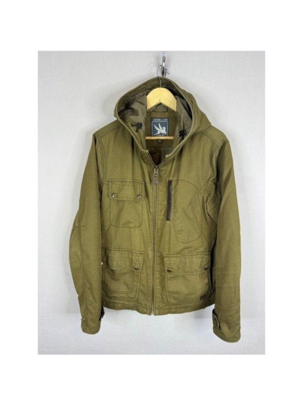 I. Spiewak & Sons Mens Hooded Field Jacket Olive Green Cotton Utility Coat Large
